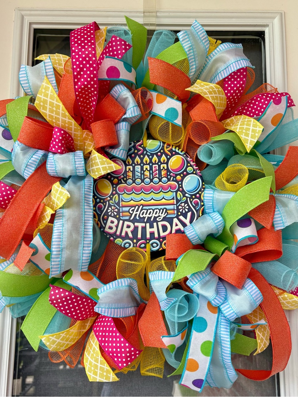 Happy Birthday Colorful Ribbon Wreath - Multi-Color Celebration